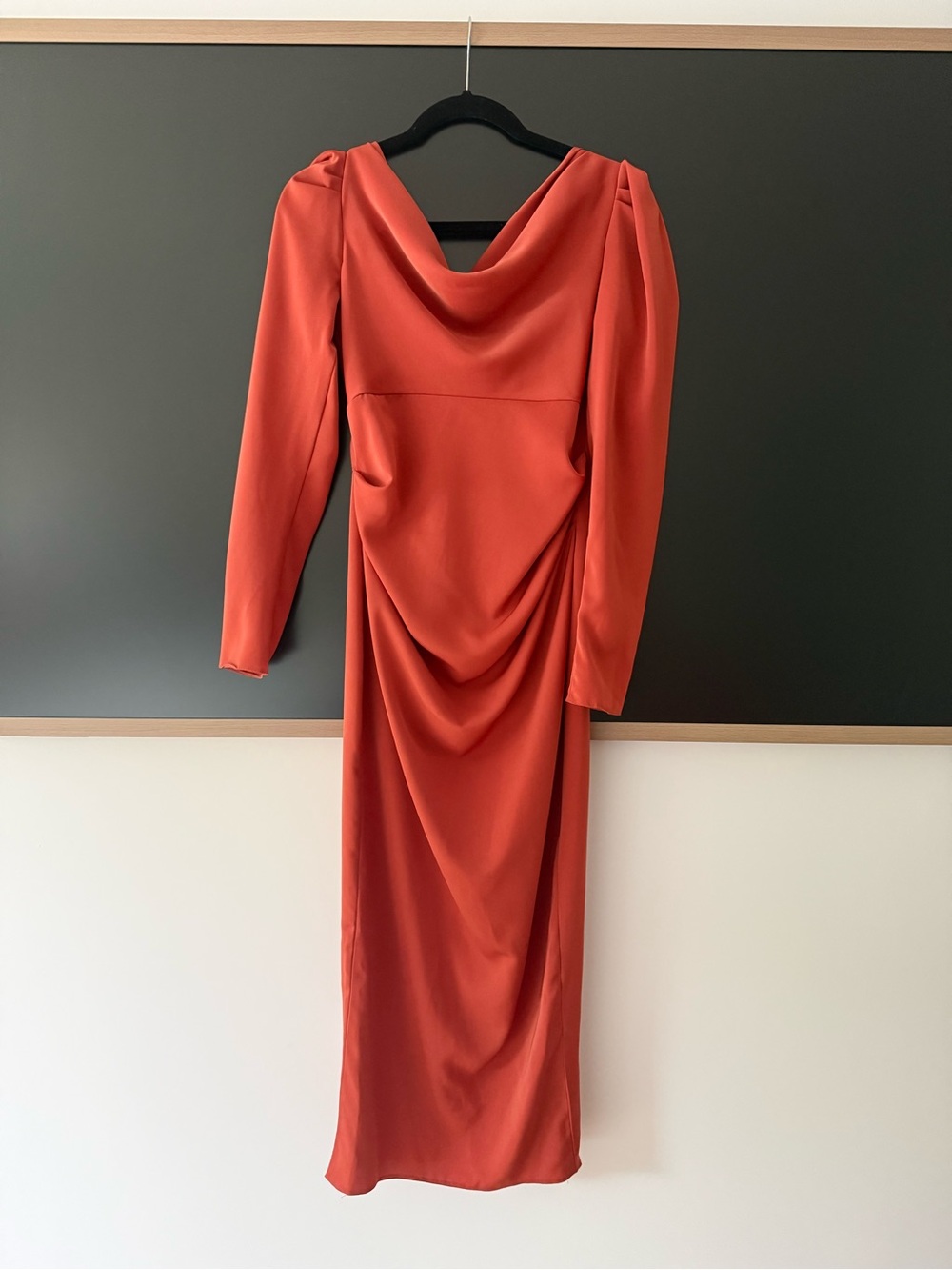 ASOS Rust Draped Long-Sleeve Midi Dress